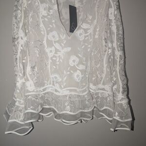 Sachin + Babi White Ruffled Sheer Blouse